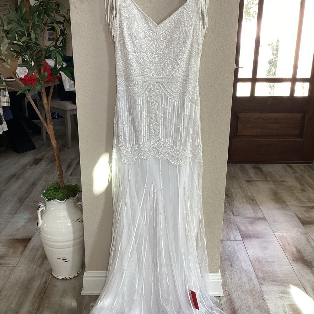 Gatsby Lady White Sequin Maxi/Wedding Dress Sz. 10 Elegant Embellished Details - Picture 2 of 15